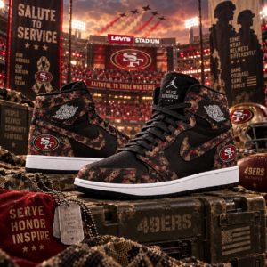 San Francisco 49ers 2026 Salute to Service Black Camo AJ1 High Top Shoes
