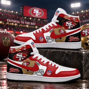 San Francisco 49ers Red Gold Football Pride AJ1 High Top Shoes for Football Fans