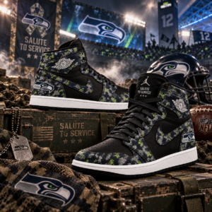 Seattle Seahawks 2026 Salute to Service Black Camo AJ1 High Top Shoes