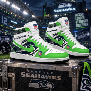Seattle Seahawks Green Navy Football Pride AJ1 High Top Shoes for Football Fans