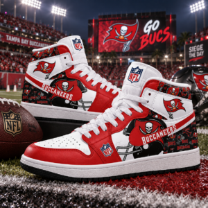 Tampa Bay Buccaneers Red White Football Pride AJ1 High Top Shoes for Football Fans