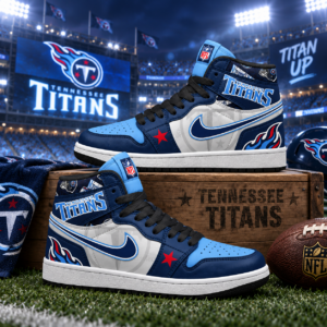 Tennessee Titans Navy Light Blue Football Pride AJ1 High Top Shoes for Football Fans