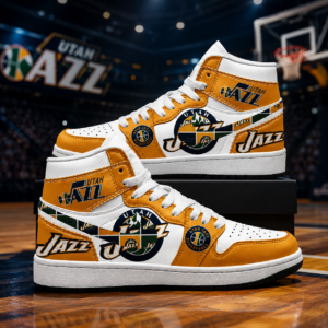 Utah Jazz Gold White Team Pride AJ1 High Top Shoes for Basketball Fans