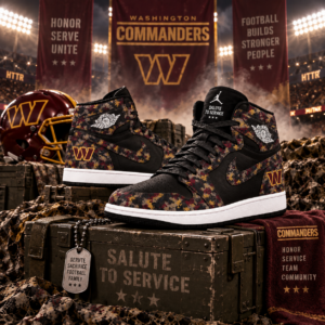 Washington Commanders 2026 Salute to Service Black Camo AJ1 High Top Shoes