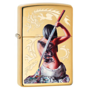 Samurai Katana Dragon Gold Windproof Lighter for Japanese Art Fans