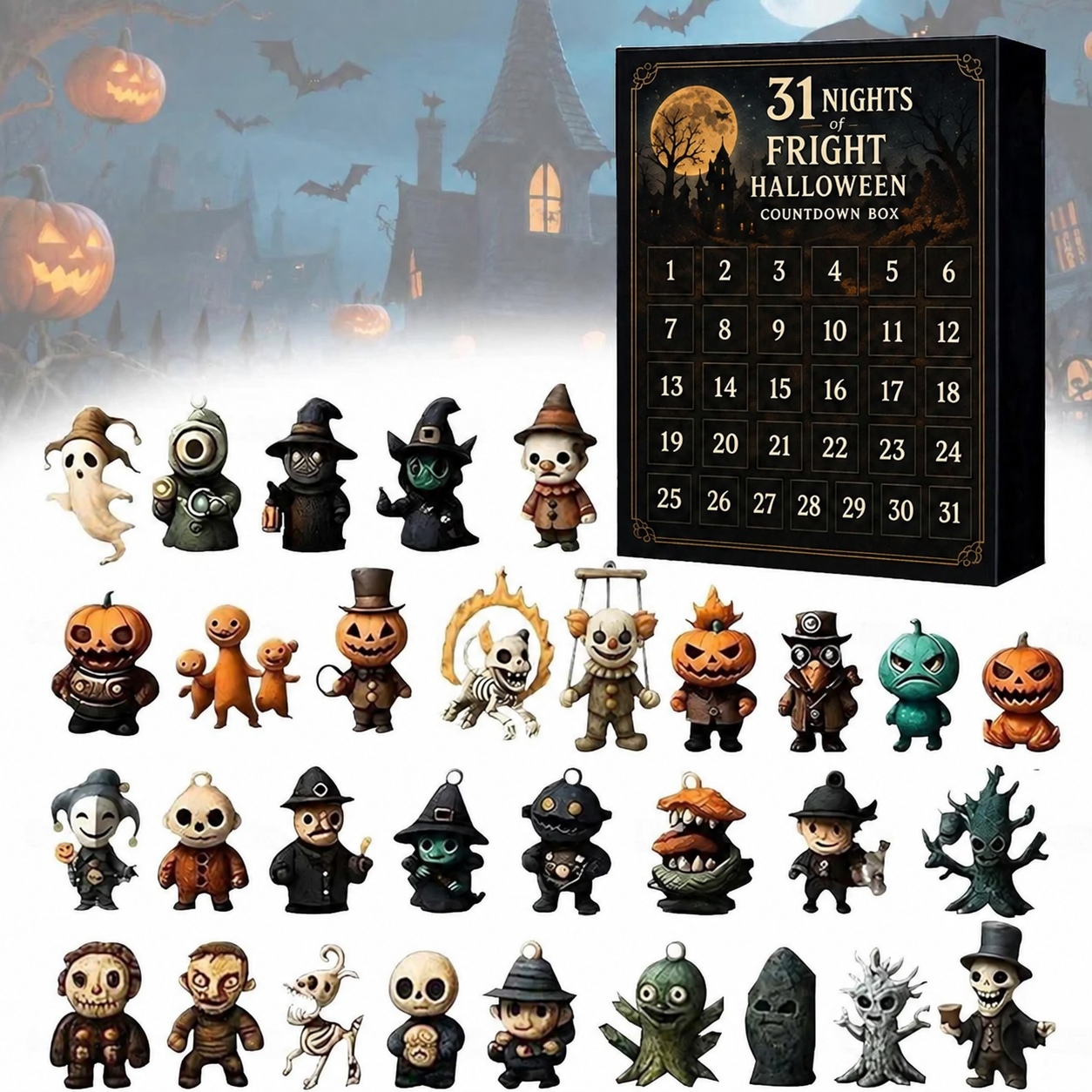 31-Day Halloween Countdown Box with Spooky Figurines – Horror Gift Set 1 31-Day Halloween Countdown Box with Spooky Figurines – Horror Gift Set
