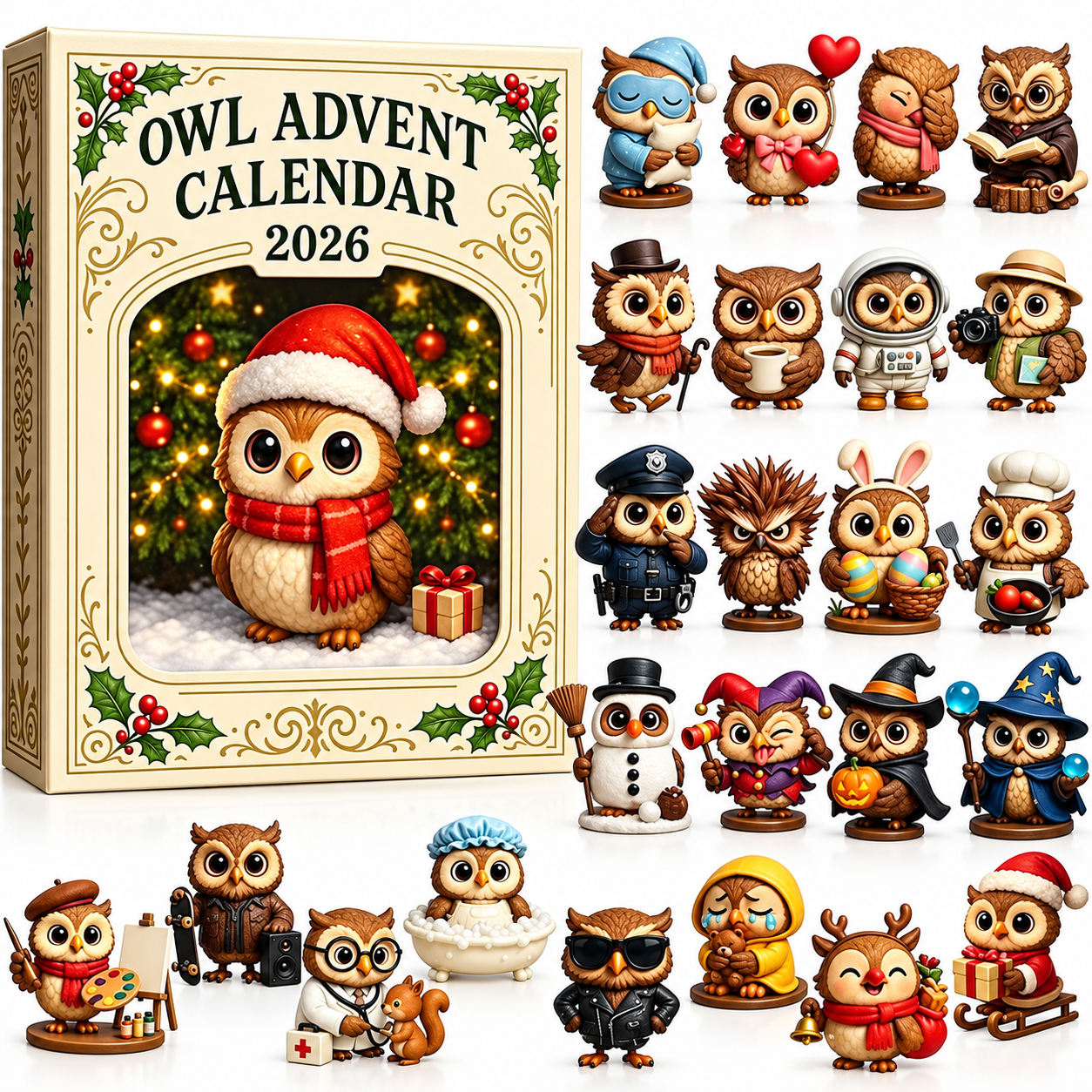 24-Day Owl Advent Calendar with Mini Owl Figures – Christmas Countdown Gift 1 24-Day Owl Advent Calendar with Mini Owl Figures – Christmas Countdown Gift